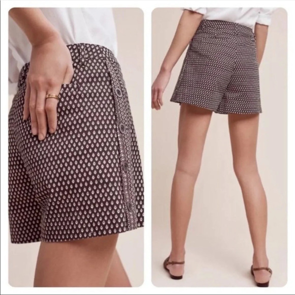 Anthropologie Cartonnier Brown High Rise Side Button Ikat Shorts Size 4 - Picture 5 of 11